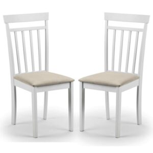 Calista White Wooden Dining Chairs With Ivory Seat In Pair