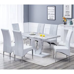 Halo Magnesia Marble Effect Dining Table 6 Vesta White Chairs