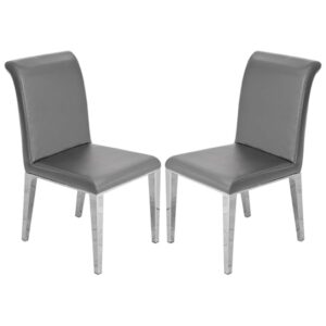 Kirkland Grey Faux Leather Dining Chairs In Pair