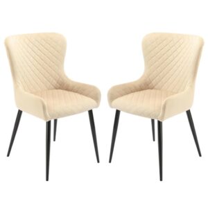 Laxly Diamond Beige Velvet Dining Chairs In A Pair