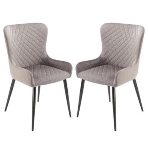 Laxly Diamond Grey Velvet Dining Chairs In A Pair