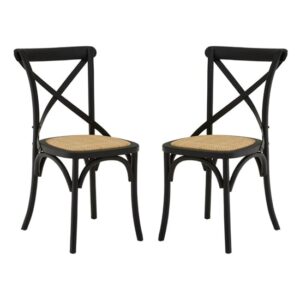 Lyox Black Wooden Dining Chairs With Weave Seat In Pair
