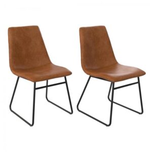 Penrith Caramel Maple Faux Leather Dining Chairs In Pair