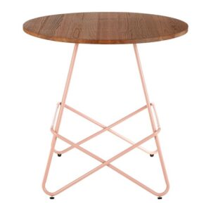 Pherkad Wooden Round Dining Table With Metallic Pink Legs