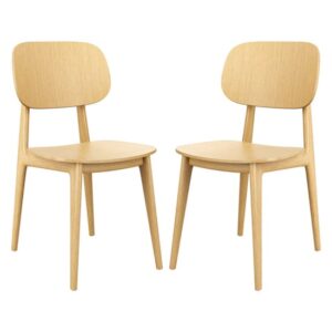 Romney Natural Oak Wooden Dining Chairs In Pair