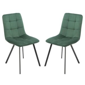 Sandy Squared Green Velvet Dining Chairs In A Pair