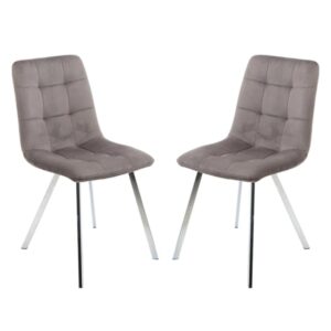 Sandy Squared Grey Velvet Dining Chairs In A Pair