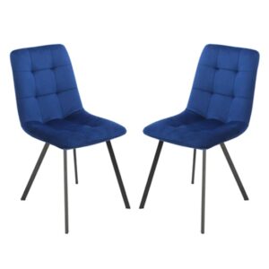 Sandy Squared Navy Blue Velvet Dining Chairs In A Pair