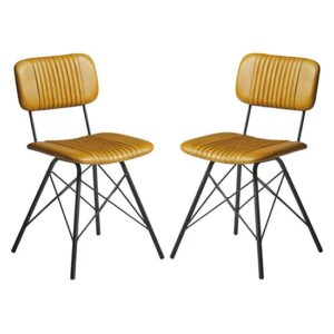 Donna Vintage Gold Genuine Leather Dining Chairs In Pair
