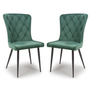 Merill Green Velvet Dining Chairs With Metal Legs In Pair