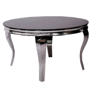 Laval Round Black Glass Dining Table With Chrome Curved Legs