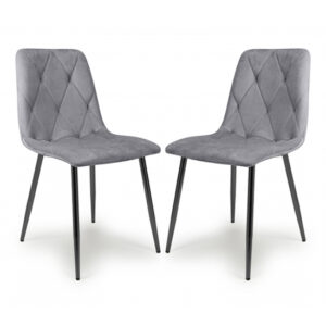 Vestal Grey Brushed Velvet Dining Chairs In Pair