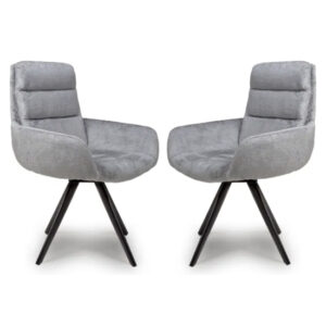 Oakley Silver Chenille Fabric Dining Chairs Swivel In Pair