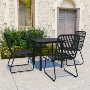 Quincy Small Rattan And Glass 5 Piece Dining Set In Black