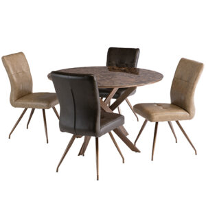 Dutton Marble Effect Glass Dining Table 4 Kalista Brown Chairs
