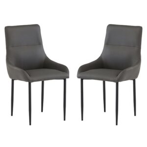 Rissa Dark Grey Faux Leather Dining Chairs With Black Legs In Pair