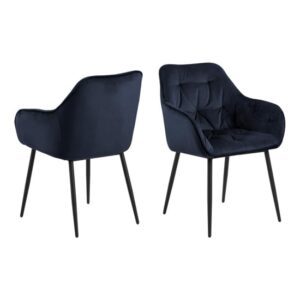 Basel Midnight Blue Fabric Dining Chairs With Armrests In Pair
