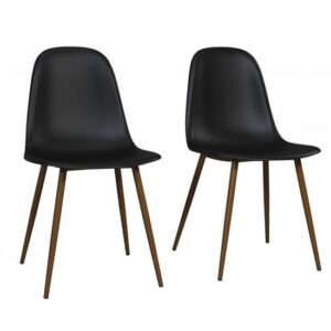 Couplie Black Plastic Dining Chairs With Metal Frame In Pair