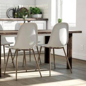 Couplie White Plastic Dining Chairs With Metal Frame In Pair