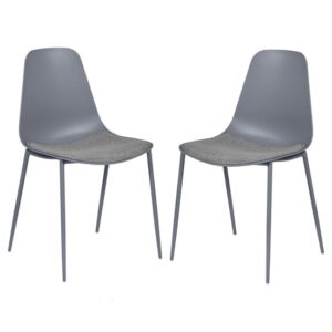 Naxos Grey Metal Dining Chairs With Fabric Seat In Pair
