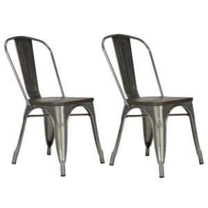 Fuzion Wooden Dining Chairs With Bronze Metal Frame In Pair