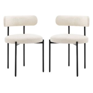 Arras Vanilla Polyester Fabric Dining Chairs In Pair