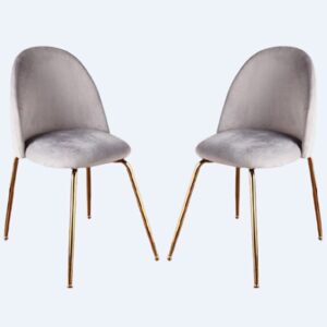 Coonan Grey Velvet Dining Chairs With Gold Legs In Pair