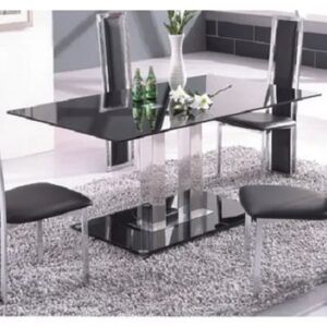Jet Large Black Glass Dining Table With Chrome Supports