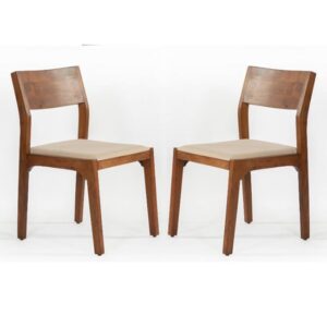 Plano Walnut Acacia Wood Dining Chairs In Pair