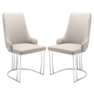 Brixen Beige Faux Leather Dining Chairs Silver Frame In Pair