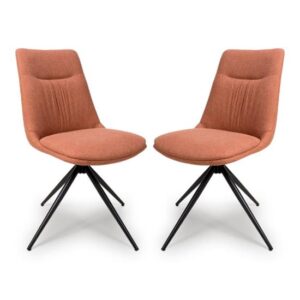 Buxton Swivel Brick Fabric Dining Chairs In Pair