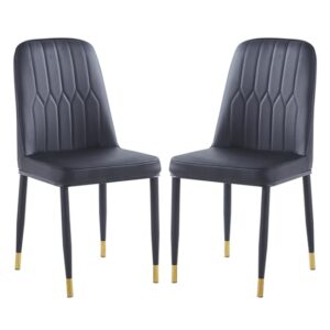 Luxor Black Faux Leather Dining Chairs With Gold Feet In Pair