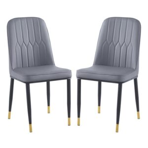 Luxor Grey Faux Leather Dining Chairs With Gold Feet In Pair