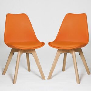 Regis Set Of 4 Dining Chairs In Orange With Wooden Legs