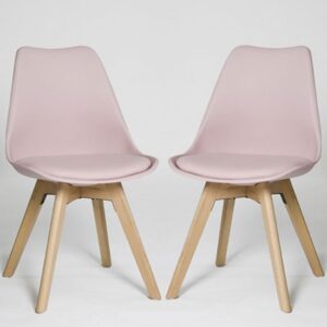 Regis Set Of 4 Dining Chairs In Pink With Wooden Legs