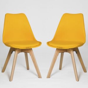 Regis Set Of 4 Dining Chairs In Yellow With Wooden Legs