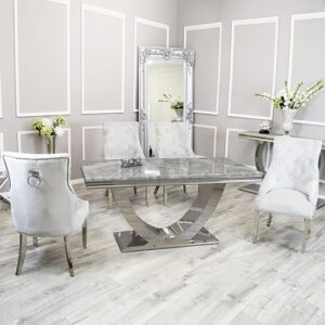 Avon Light Grey Marble Dining Table 6 Dessel Light Grey Chairs